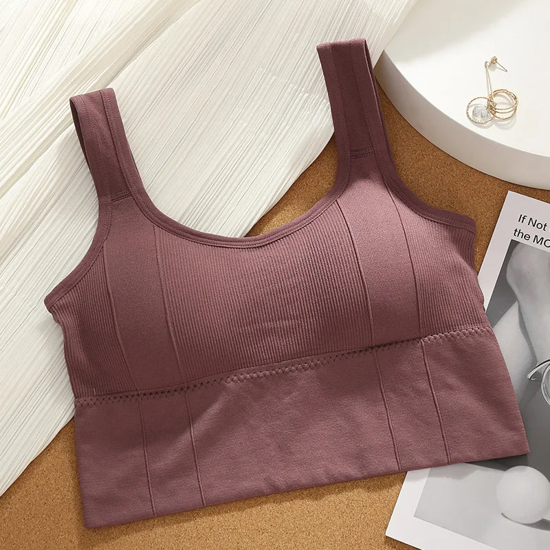 Women Crop Top Padded Tank Top Sports Bra Seamless Underwear Summer Fitness Casual Streetwear Camisole Removable Pads