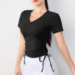 2024 Women Long Sleeve Gym Shirts Light Weight Side String Yoga Tops Plus Size Quick Dry V Neck T Shirts Workout Sports Wear