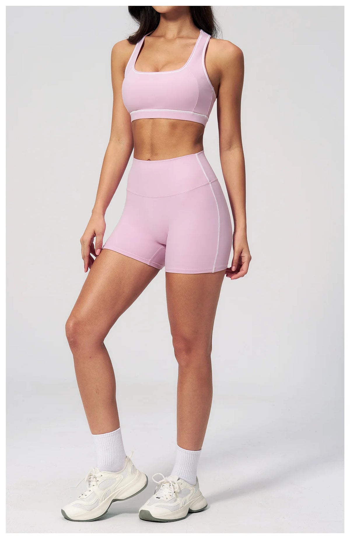 Summer New Color Contrast Yoga Set Women Tight I-shaped Back Sports Bra Versatile Fitness Suit High Waist Shorts Workout Clothes