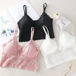 Women Full Floral Lace V-Neck Bralette One Size Scalloped Lace Wireless Camisole Bra Detachable Adjustable Thin Straps Lingerie