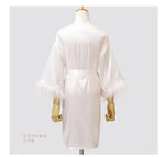 Women FEATHER Bride Bridesmaid Wedding Robe Satin Kimono Bathrobe Gown Nightwear Embroidery Letter Nightgown V-Neck Lingerie
