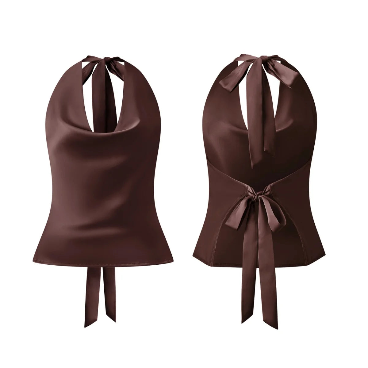 Women Halter Cowl Neck Tank Tops Slim Solid Color Satin Sleeveless Backless Vest for Going Out Party Club