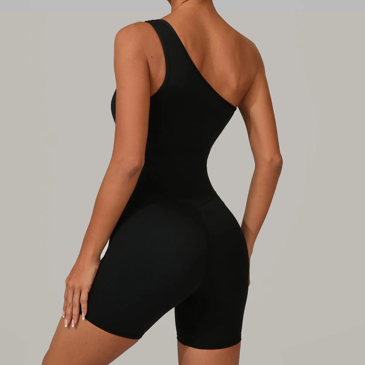 Summer One Shoulder Yoga Short Jumpsuit Women Sexy Cut Out Backless Scrunch Booty One Piece Suit Gym Workout Fitness Clothes