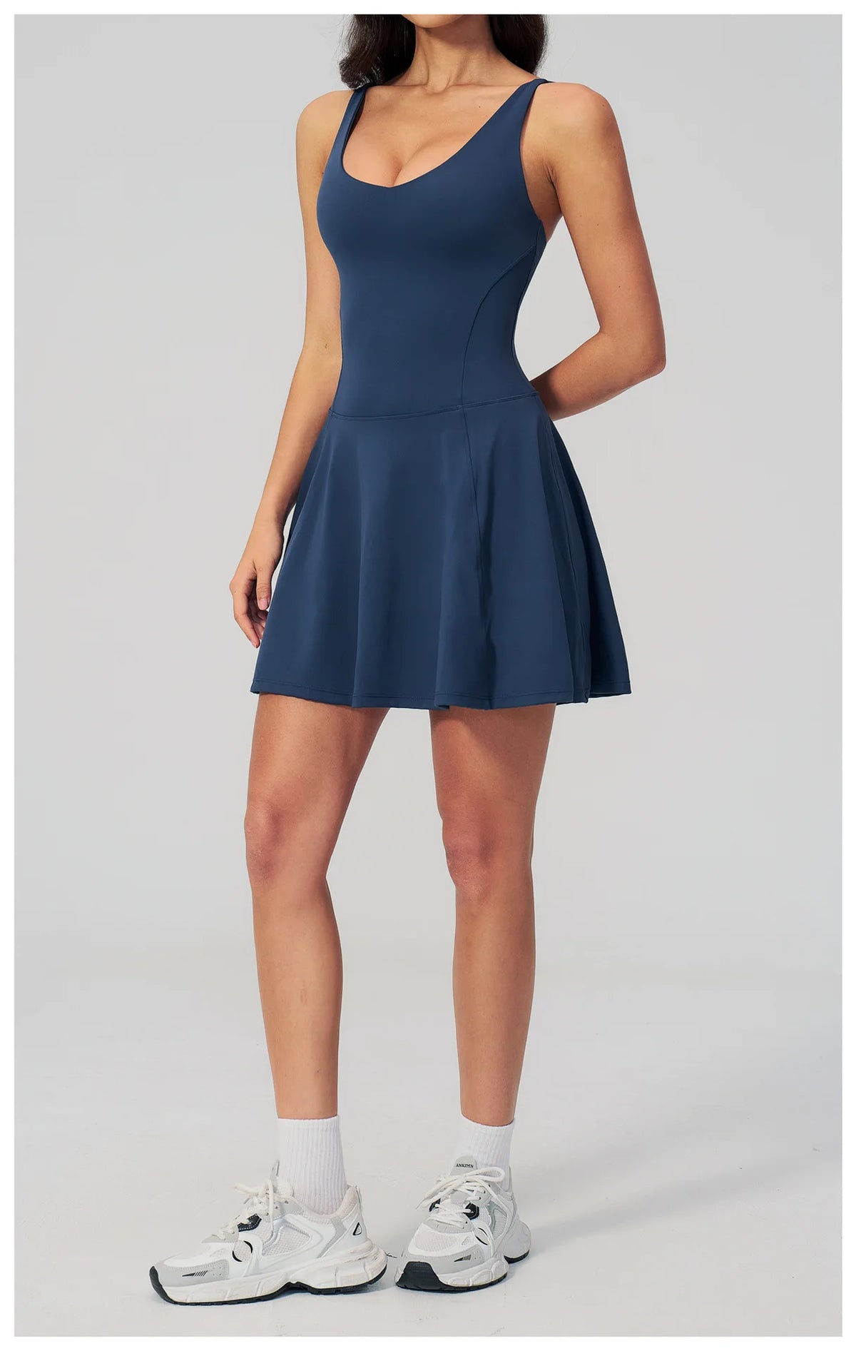 Bodycon Tennis Dress with Shorts Pocket Women Speed Dry Sleeveless V Neck One Piece Sport Outfit Short Dress Fitness Yoga Set