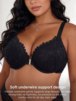 Women's C D E Cup Floral Lace Bra Side Gathering Close-Fitting Shaping Underwire Bra Thin Breathable Comfortable Bra