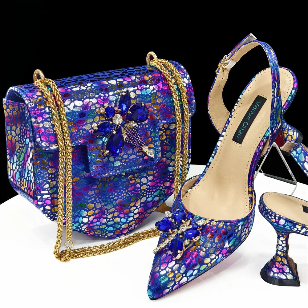 Doershow New Arrival African Wedding Shoes and Bag Set gold Color Italian Shoes with Matching Bags Nigerian lady party1-12