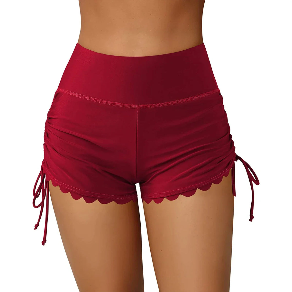 Women Swim Shorts High Waist Drawstring Wavy Hem Bathing Suits Surfing Bottoms 2024 Summer Beach Shorts Swimwear
