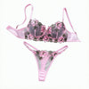 Women Floral Embroidery Lace Lingerie Set Push‑Up Bra & Thong Mesh Satin Intimate Underwear for Daily Nightwear ZA825146