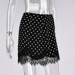 FDYOUI 2026 Woman Clothes Lace Patchwork Polka Dot Skirts Female Sexy Tight Short Skirt Black Party Night Club Dress Streetwear