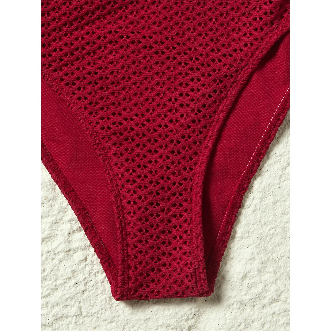 S - XL Deep V Neck Knit Fish Net Mesh Women Swimwear One Piece Swimsuit Female Monokini Backless Bather Bathing Suit Swim V7832