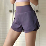Women's yoga shorts, summer mesh fake two-piece quick drying anti glare fitness high waisted yoga pants
