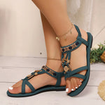 Flower Beaded Bohemian Sandals for Women Summer Roman Style Comfortable Flat Sandals Woman Lightweight Non Slip Beach Shoes