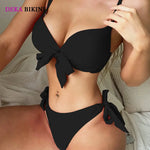 DEKA Sexy Solid Push Up Bikini Set Front Bow Knot Swimsuit Women Sexy Halter Two Piece Beachwear Bathing Suit Swimwear Biquini