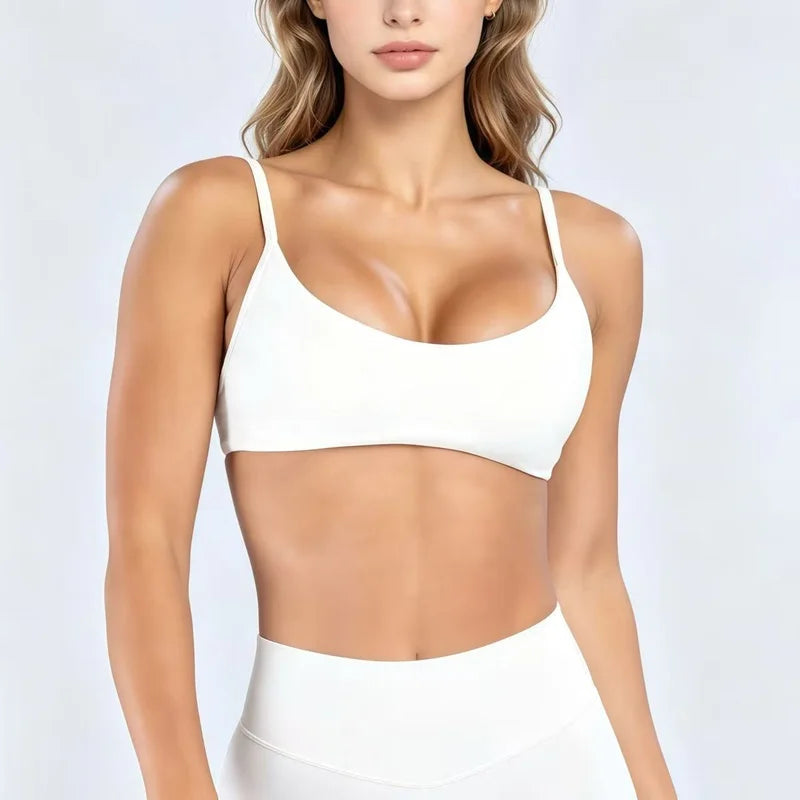 HISTELLO Impact Scoop Neck Bra Seamless Gym Tank Top Women Yoga Clothing Open Back Pilates Workout Running Fitness Underwear