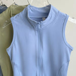 Women Sleeveless Zip Yoga Vest Slim Sports Tank Top Gym Workout Running Fitness Outerwear