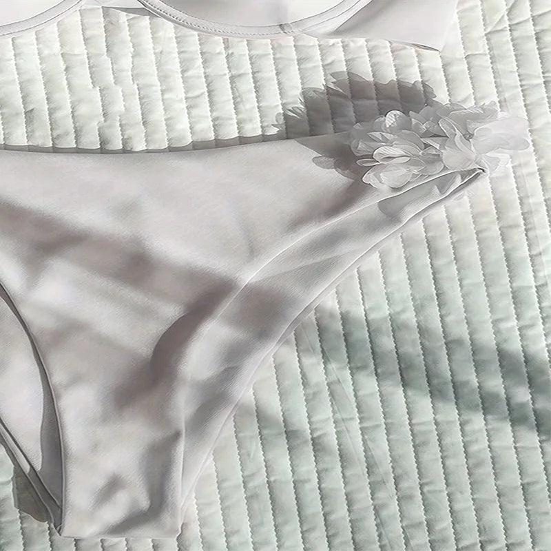 Sexy White Mesh Flower Push Up Bikinis Sets for Women Swimwear Unerwired Swimsuit 2026 Bathing Suits Bikini Mujer Biquinis