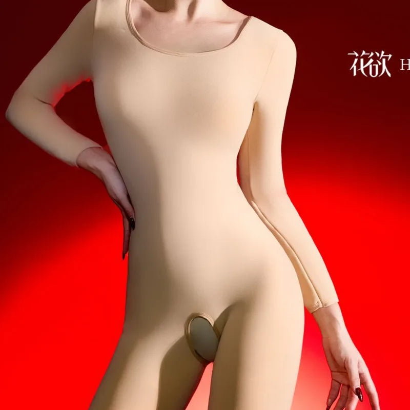 Seamless Bodysuit For Autumn And Winter Fleece-Lined Warm Body-Shaping Full Body Sexy Unisex Convenient With Stockings C96S