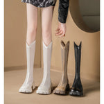 Women Summer Knee-high Mesh High Boots Female Breathable Platform Mesh Lace-up Knight Boots Thick Heel Hollow Long Knight 2025