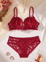 Women Floral Lace Lingerie Set Solid Thin Straps Push Up Sexy Bra Romantic Sheer Intimate Underwear