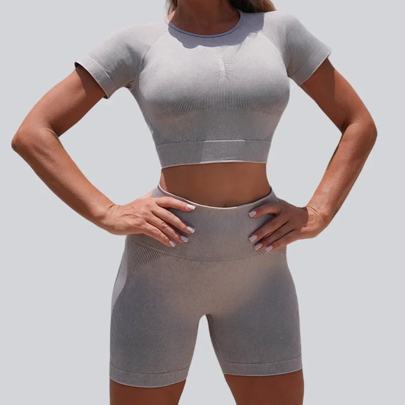 New Women's Yoga Sets Sports Fitness Tight Stonewash High-Waisted Hip-Lifting Shorts Suits Workout Gym Running Training Sets