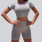 New Women's Yoga Sets Sports Fitness Tight Stonewash High-Waisted Hip-Lifting Shorts Suits Workout Gym Running Training Sets