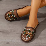 Womens Slippers Summer Mesh Breathable Shoes Flats Closed Toe Embroider Soft Bottom Chaussures