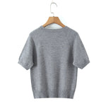 Fashion Casual Heart-patterned Short-sleeve Knit Shirt Women Heart Pattern Short Sleeve Knit Sweater Casual Crew Neck Top 7S5S