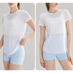 Women's Quick Drying Hollow out Back Sports T-Shirt Yoga Suit Top Short Sleeve Fitness Cover up
