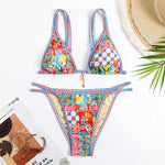 Swimming Suit for Women Bikini Set 2026 Sexy Boho Style Geometric Ethnic Print Swimsuit Beach Bathing Suit Thong Micro Swimwear