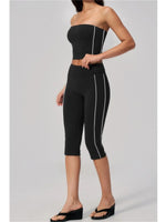 Color Blocked Strapless Yoga Suit 2 Pieces Women Sports Bra High Waist Leggings Fitness Suit Outwear Running Push Up Tracksuit