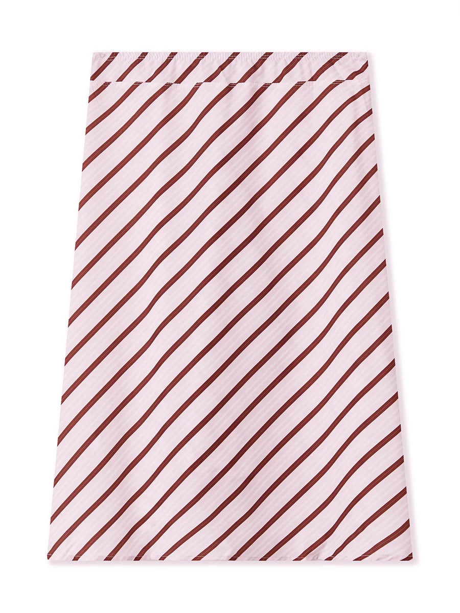Summer Solid/Stripe/Plaid Midi Skirts for Women Casual Elegant A-Line Skirt for Beach Vacation Streetwear