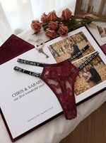 Women Burgundy Lace Thong Sexy G-string Letter Waistband Panties Vintage Low Rise Floral Lace Sheer Luxury Lingerie C856
