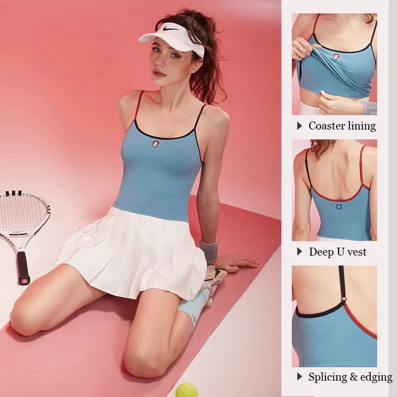 Women's Summer Color Block Yoga Fitness Vest Anti-Sagging One-Piece Camisole Fitness Suit for Active Wear