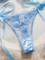 Lady Floral Embroidery Lingerie Set Women Sheer Bra and Brief Underwear Set Satin Sexy Intimates Underwear