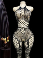 New Open Back Bras Body Suits Hanging Neck Bodystockings Erotic Crotchless Lingerie Women's Sexy Lace Mesh Hollow Underwear Sets