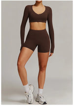 Women 2PCS Yoga Suit Sports Gym Set Tracksuit Workout Long Sleeve Shirt Fitness Flared leggings Short sleeve shorts running suit