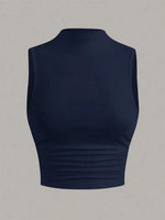 Casual Mock Neck Sleeveless Tank Top for Women Summer Sexy Solid Color Slim Fit Stand Collar Crop Top Streetwear 2024
