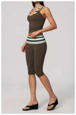 New Fake Two-piece Yoga Sets Women Striped Shock-absorbing Slim Sports Tank Top Fitness Suit Gym High Waist Mid Pants Tracksuit