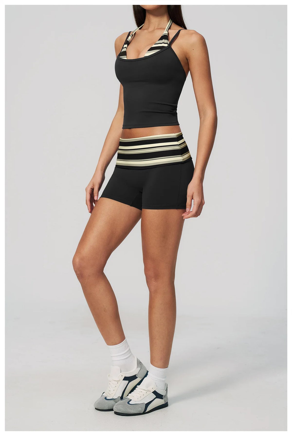 Quick Drying Polka Dot Patchwork Yoga Sets Women Hanging Neck Slim Shockproof Sports Tank Top Gym High Waist Shorts Fitnss Suit