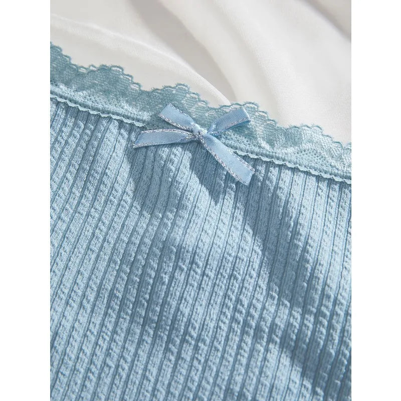 1pcs Plus Size Women's Mid-Waist Thong Panty Cute Girl Style Seamless Bowknot Lace Panties Trim Lightweight Breathable Underwear
