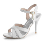 2026 Summer New Women's Metallic High Heel Sandals Ankle Strap Crystal Buckle Stiletto Heels Sexy Party Wedding Prom Dress Shoes