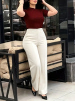 High Waisted Wide Leg Pants Solid Color Versatile Trousers For Office And Commuting Elegant And Fashionable Casual Leggings