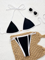 Sexy Black Contrast Bikini 2025 Women Luxury Push Up Bra Diamond Thong Swimsuit Brazilian Beach Bathing Suit Micro Swimwear