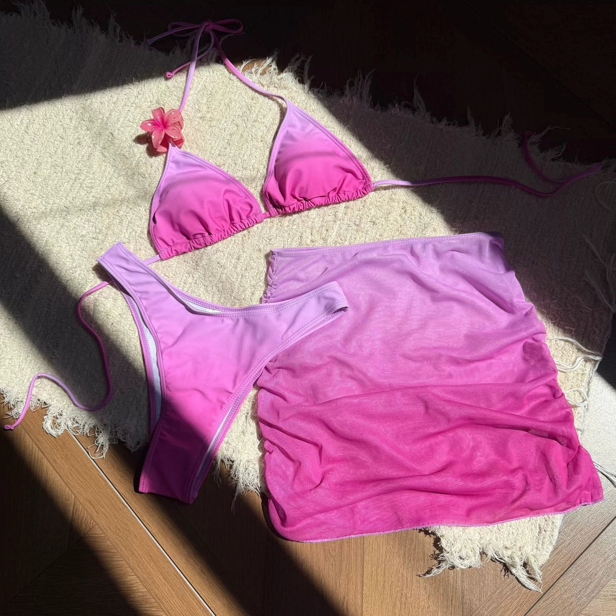 DEKA New Gradient Color Bikinis Sets With Skirt Push Up Beachwear Sexy Women's Swimsuit Cover-ups Strappy Beach Wear