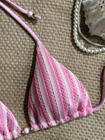 Sexy Pink Striped Micro Bikini Women 2026 Halter Push Up Bra Tie Side Thong Swimsuit Brazilian Beach Bathing Suit Swimwear