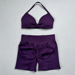 2 Pieces Gym Set Women Workout Clothes Scrunch Shorts Set Halter Sports Bra Fitness Top Woman Sportswear Yoga Set Outfits