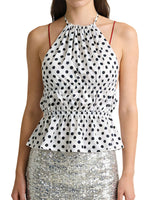 Women's Summer Halter Neck Tank Tops Fashionable Dot Print Sleeveless Open Back Slim Fit Vest for Party Daily Wear