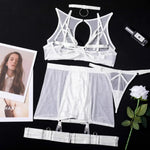 Toucheart 5-Pieces Erotic Lingerie Sexy Hip Skirt For Women Mesh Patchwork Hollow Out See-Through Lure Garters Underwear Suit