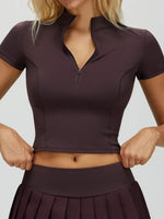 Naked Yoga T Shirts Women Stand Up Collar Zipper Tight Sports Shirts Outdoor Solid Short Sleeved Gym Running Fitness Tank Tops