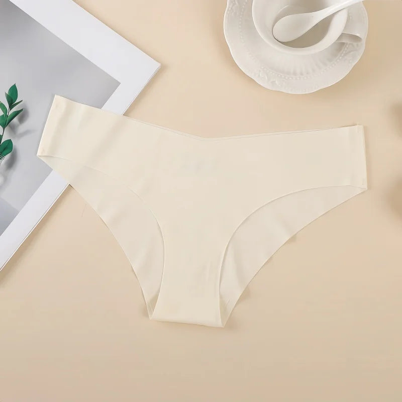1Pack Women Low-Rise V-Front Ice Silk Seamless Briefs Panties Invisible No Lines Underwear Summer Soft Sexy Lingerie XS-XL